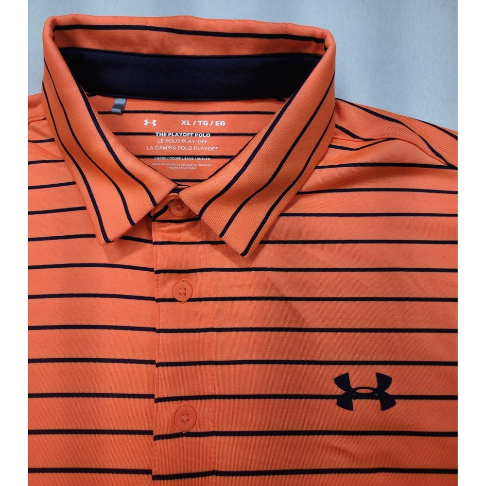 Under Armour The Playoff Polo Shirt Mens XL LIMITED USE Neon Orange Blue Stretch - Picture 6 of 8